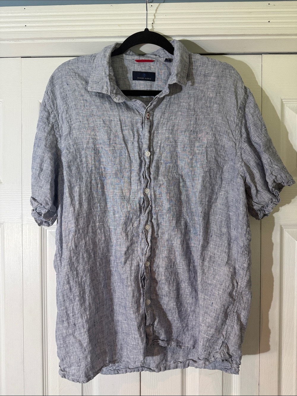 Toscano Men's Light Gray Blue 100% Linen Button-Down Shirt
